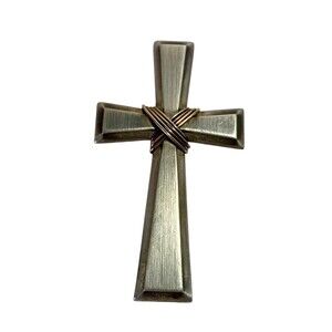 925 Sterling Silver Cross Pendant 2 inch 7.6g w Gold Tone Wire Wrap Fine Jewelry